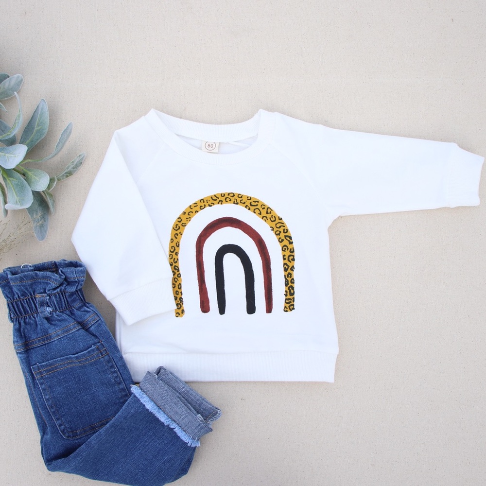 Leopard Print Rainbow Graphic Pullover Sweatshirt
